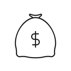Money Bag Finance icon with black outline style. wealth, bank, investment, sack, coin, earning, save. Vector illustration