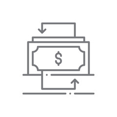 Money Flow Finance icon with black outline style. investment, dollar, transfer, profit, exchange, income, trade. Vector illustration