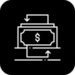 Money Flow Finance icon with black filled line style. investment, dollar, transfer, profit, exchange, income, trade. Vector illustration