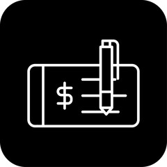 Checkbook Finance icon with black filled line style. check, paper, pen, cheque, accounting, document, account. Vector illustration