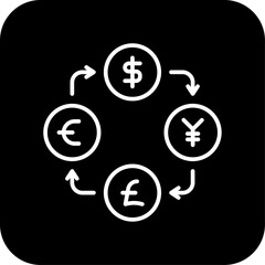 Money changer Finance icons with black filled line style. bank, currency, change, service, pay, transfer, app. Vector illustration