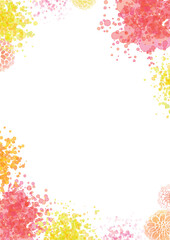 白背景に水彩風の暖色のドットなどでデコレーションした背景