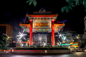 Night view of the Chinatown Gate in Bangkok Thailand