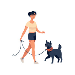 woman walking dog with leash