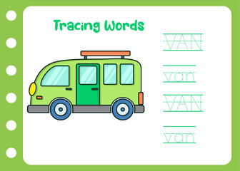 tracing the word for van kids education