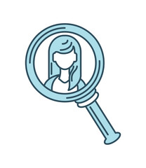 Cartoon woman searching magnifying glass
