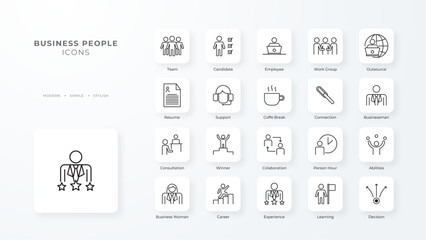 Business people icons collection with black outline style. money, payment, banking, dollar, financial, investment, deposit. Vector illustration