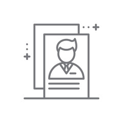 Resume Business people icon with black outline style. recruitment, cv, career, sign, professional, employment, document. Vector illustration