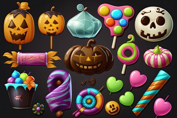 Halloween decorations on a dark background. Generative AI