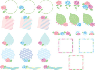 紫陽花のあしらい素材　フレーム・見出し・アイコン・ライン・飾り