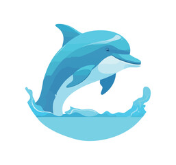 Cute dolphin swimming amid blue waves