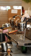 coffee machine making a cup of coffee with blur object