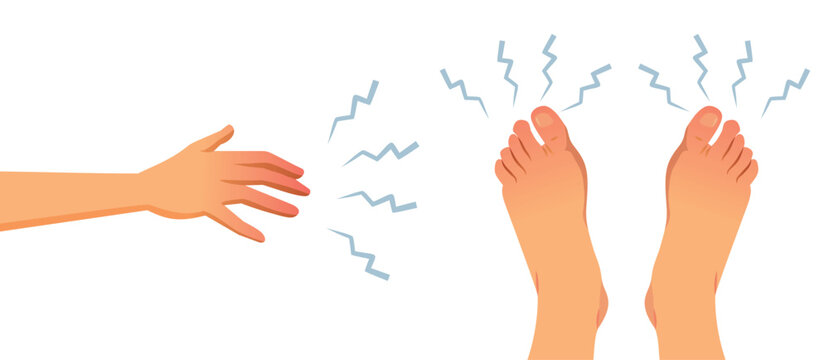 Numbness in Extremities for Feet and Hands Medical Concept Illustration. Person feeling tingling numbness in her extremities suffering from diabetes 
