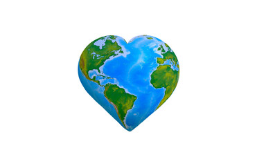 Heart-shaped planet Earth on a white background
