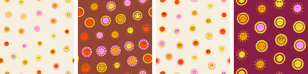 Smiling sun, abstract personage, mascot design, funny face, cute icon