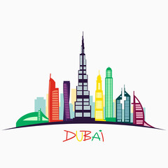 Dubai City skyline detailed silhouette. Travel and tourism background. Vector illustration