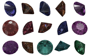 set of gemstones, colorful, randomly rotated diamond, ruby, emerald, jewelry, transparent png