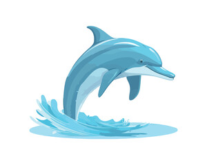 Playful dolphin jumping in blue water - obrazy, fototapety, plakaty