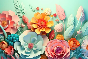 Vibrant spring floral ai illustration. Vivid pastel colours. whimsical and joyful banner, post planner, mock up, with copy space, generative AI