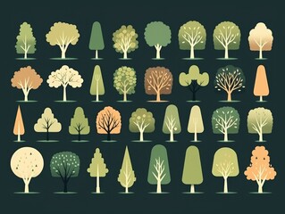 Set Isolated tree on white background, The collection of trees. Set of trees and shrubs. Collection of natural design elements trees with leaves. generative ai