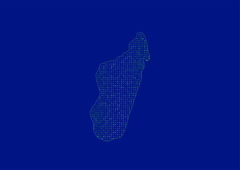 Vector Madagascar map for technology or innovation or it concepts. Minimalist country border filled with 1s and 0s. File is suitable for digital editing and prints of all sizes.