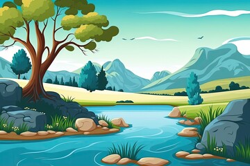 Obraz na płótnie Canvas serene river flowing through a dense forest. Generative AI