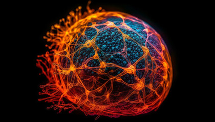 Fototapeta premium Glowing abstract biology design malignant cancer cell nuclei generated by AI