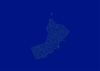 Vector Oman map for technology or innovation or it concepts. Minimalist country border filled with 1s and 0s. File is suitable for digital editing and prints of all sizes.