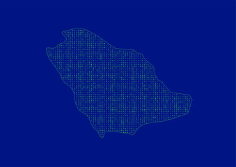 Vector Saudi Arabia map for technology or innovation or it concepts. Minimalist country border filled with 1s and 0s. File is suitable for digital editing and prints of all sizes.