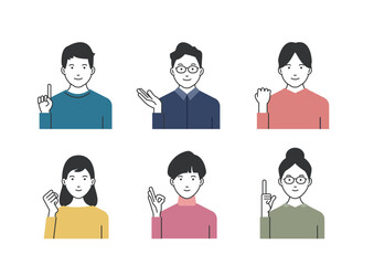 シンプルラインの男女イラストセット