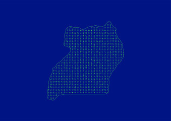 Vector Uganda map for technology or innovation or it concepts. Minimalist country border filled with 1s and 0s. File is suitable for digital editing and prints of all sizes.