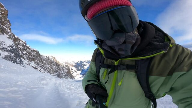 POV Snowboarding In Austrian Alps In Mayrhofen AD