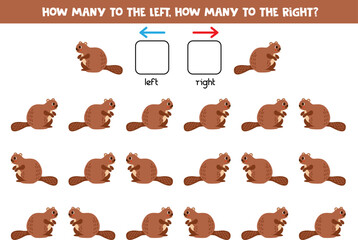 Left or right with cute cartoon beaver. Logical worksheet for preschoolers.