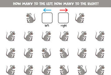 Left or right with cute cartoon mouse. Logical worksheet for preschoolers.