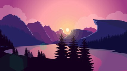 Pink mountains landscape background, sunset mountains