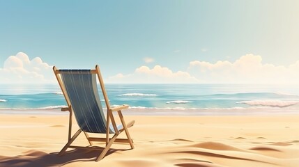 Beach chair on beautiful beach. Sunny day on a ocean shore. Travel paradise concept. Generative AI