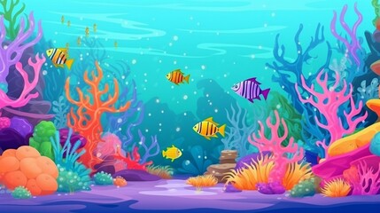 Naklejka na ściany i meble Beautiful underwater scenes with a wide range of aquatic creatures.The Generative AI