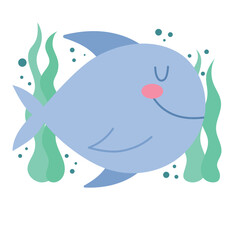 Cute cartoon fish in underwater reef
