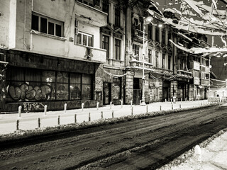 black and white street