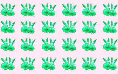 green neon bunnies seamless pattern, white background, wallpaper, neon