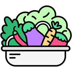 Vegetable Icon, Line Filled Icon Style, Healthy salad bowl Symbol Vector Stock.
