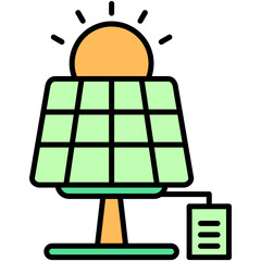 Solar panel Icon, Line Filled Icon Style, Energy power resource Symbol Vector Stock.