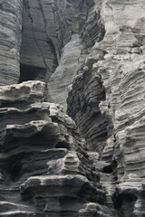 Yongmeori Coastal Walk on Jeju Island, South Korea. Rough Geological Formation Made with Erosion