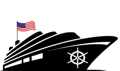  National maritime day May 22. Poster ship, US flag and ship wheel or steering icon. Editable vector banner for media and web to acknowledge maritime services. eps 10.