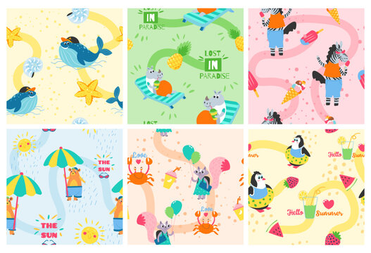 Background decoration set with cute animals