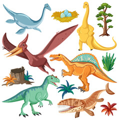Fototapeta na wymiar Dinosaur and Nature Elements Vector Collection