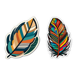 Two flat stickers in the form of multi-colored feathers. For your design