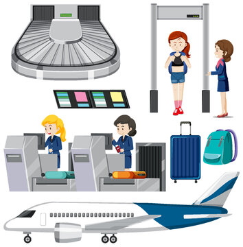 Airport element and people vector set