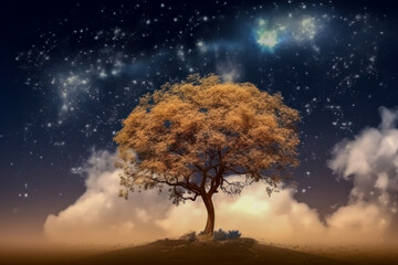 Fototapeta na wymiar cosmic night sky with tree