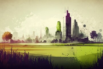 cityscape with a serene lake in the foreground. Generative AI